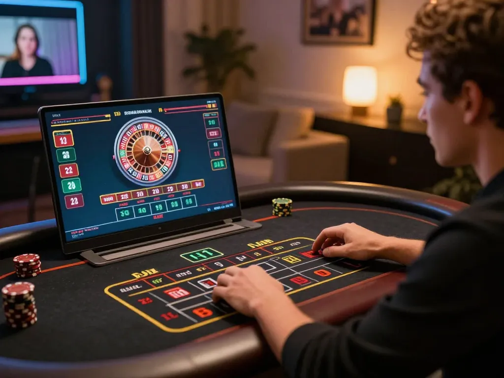 Watch hbet roulette gameplay unfold in a cozy online gaming setup with a player actively placing bets