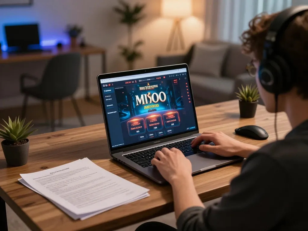Player strategizing on MMOO online casino while enjoying a cozy home gaming setup