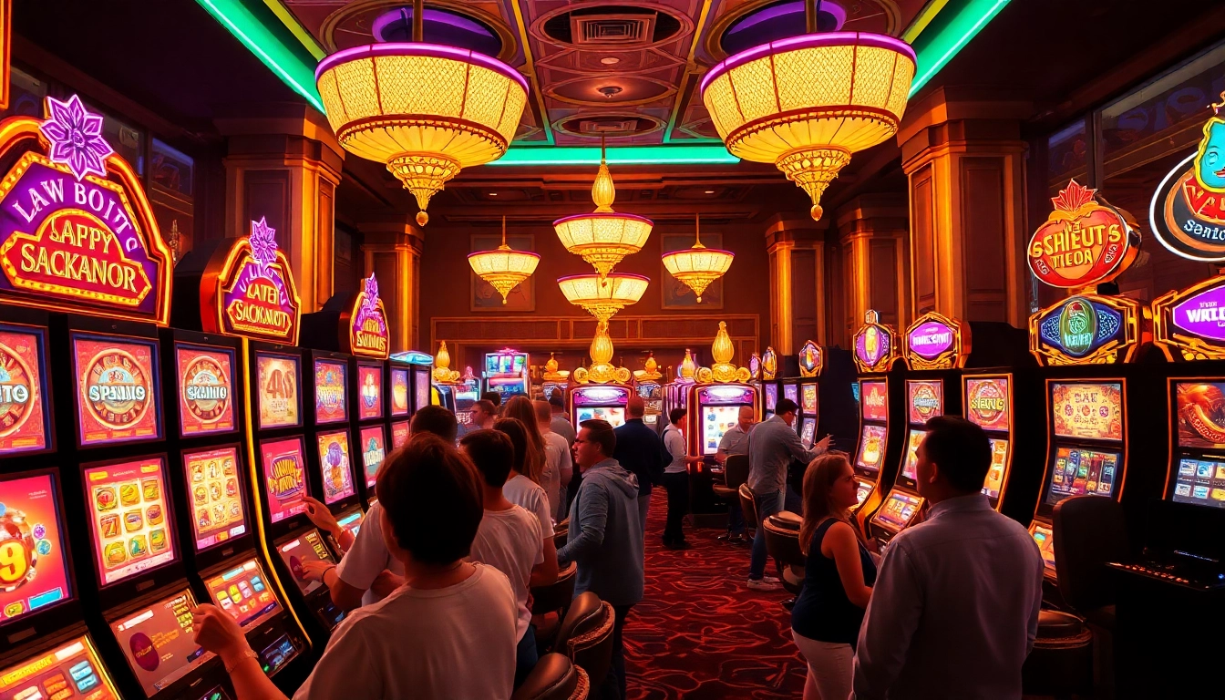 Players enjoying thrilling slot gacor machines in a vibrant casino atmosphere.