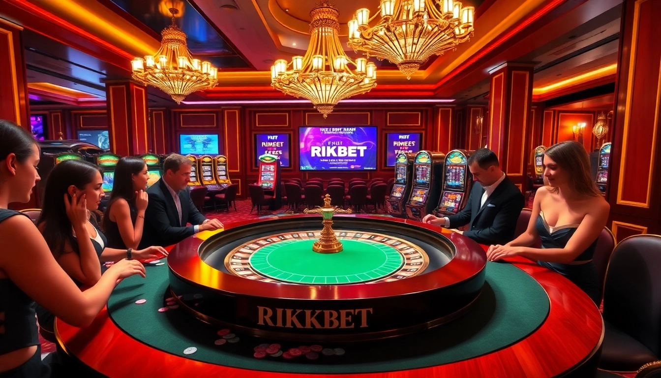 Gamblers enjoying a thrilling game of roulette at RIKBET's luxurious casino table.