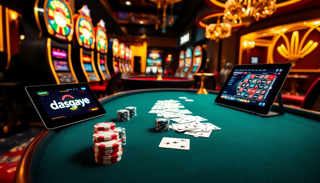 Enjoying a thrilling game of poker at a glamorous casino with daga-themed elements.