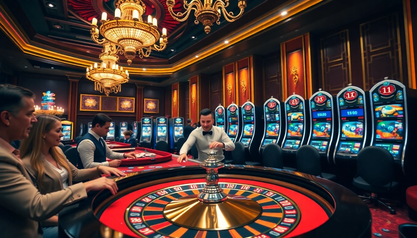 Experience the thrill of Luck8 with vibrant casino tables and exciting gameplay in a luxurious setting.