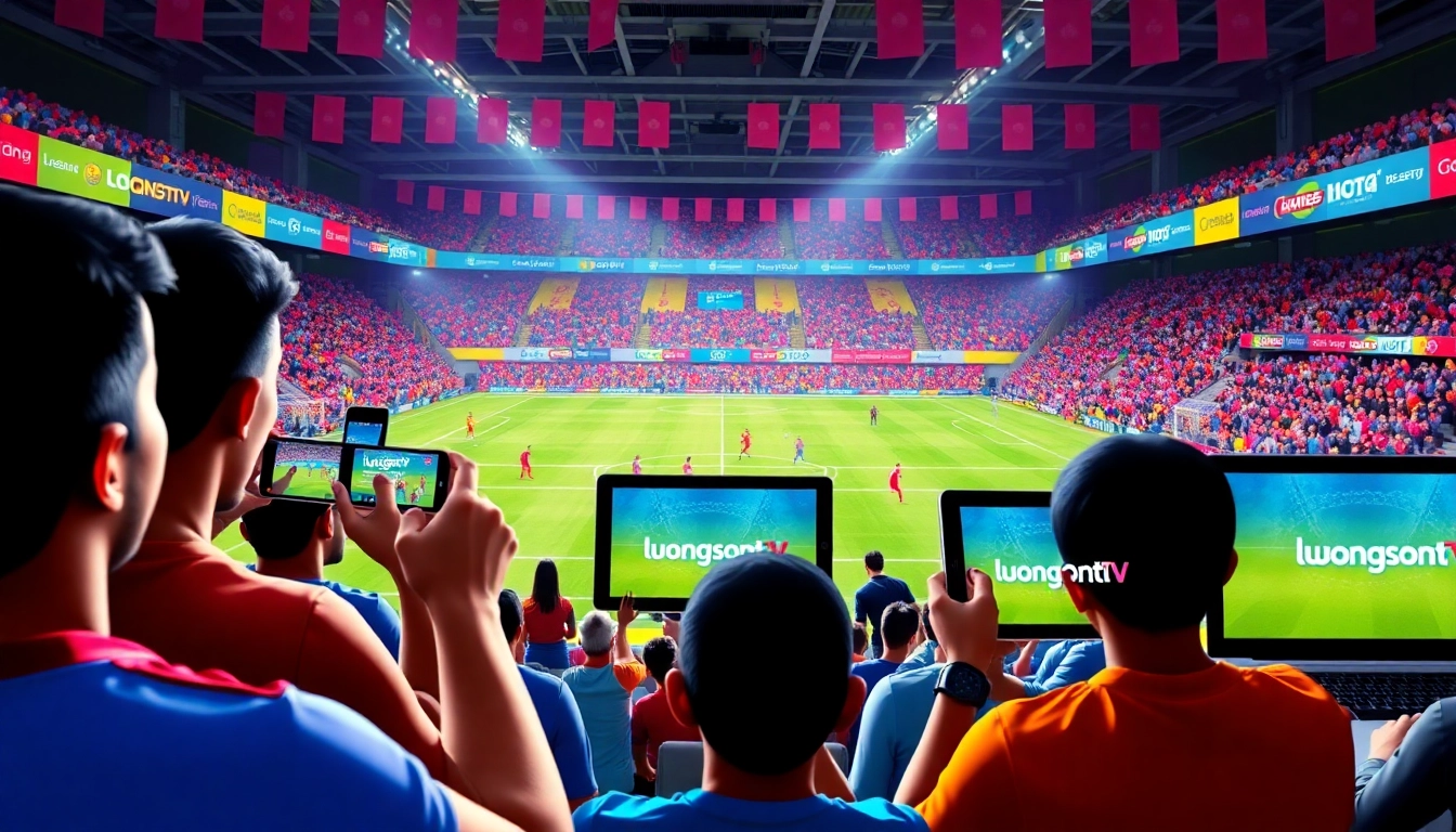 Experience the excitement of live football streaming with LuongSonTV, showcasing fans enjoying high-quality matches on various devices.
