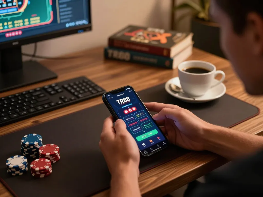 Engage in exciting online gameplay at https://tr88.golf/ with a modern setup featuring poker chips and a gaming app