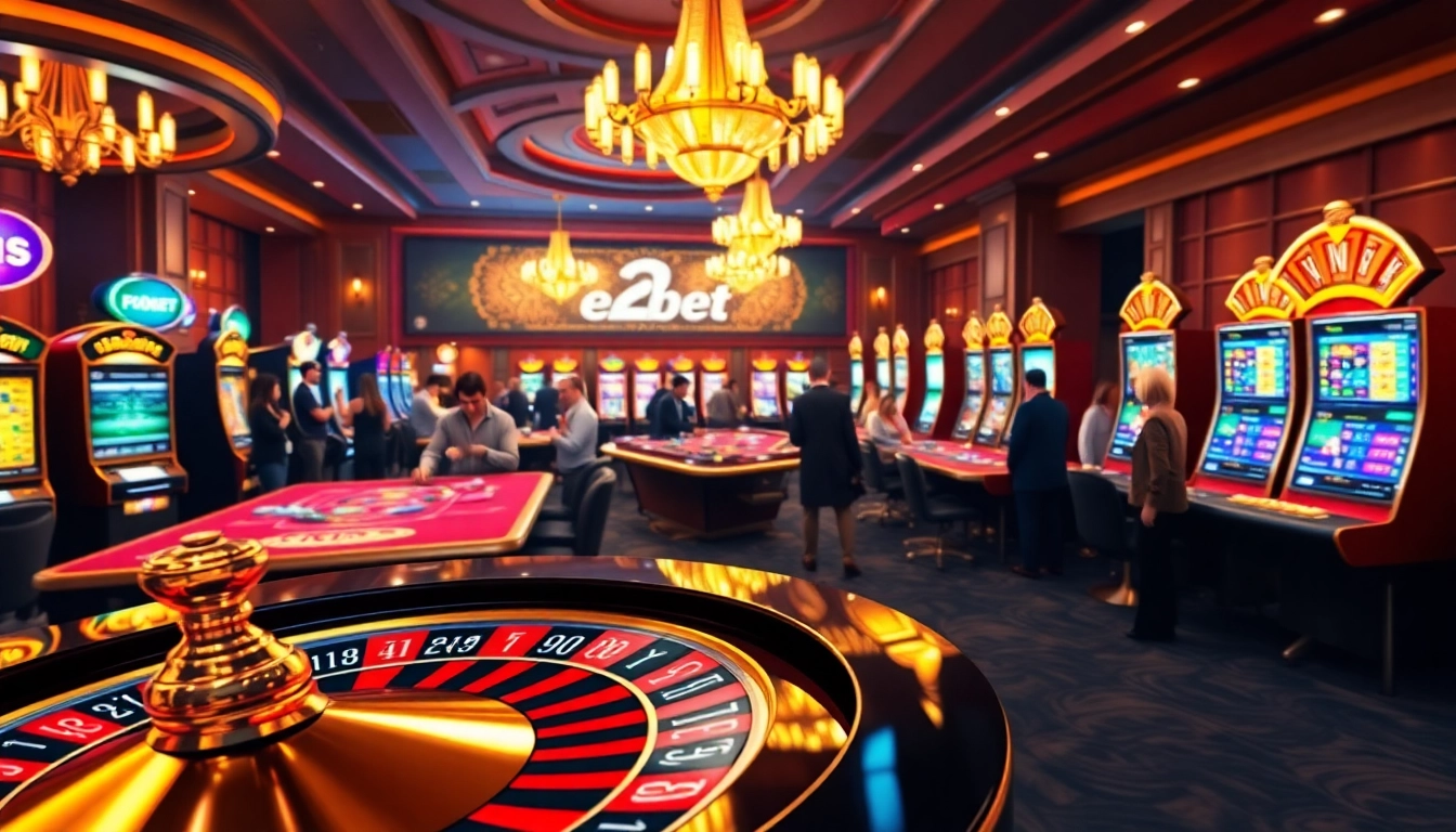 Players engaging with e2bet at a lavish casino, emphasizing excitement and luxurious gaming.