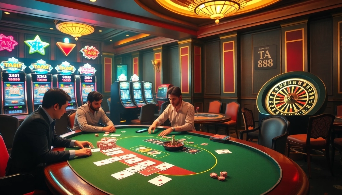 Engaging casino scene with vibrant gaming elements showcasing TA88 excitement.