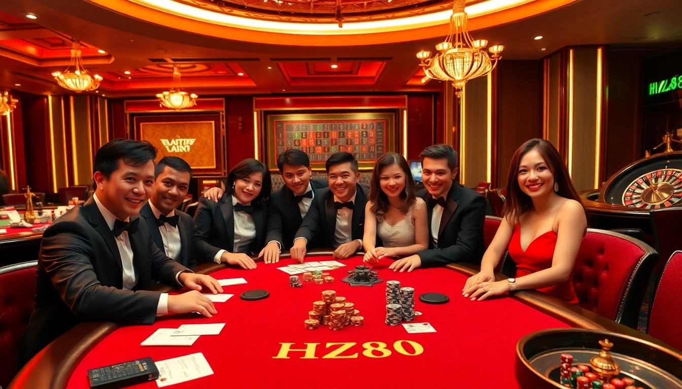 Players at a poker table enjoying a game night at HZ88 casino, experiencing thrilling moments.