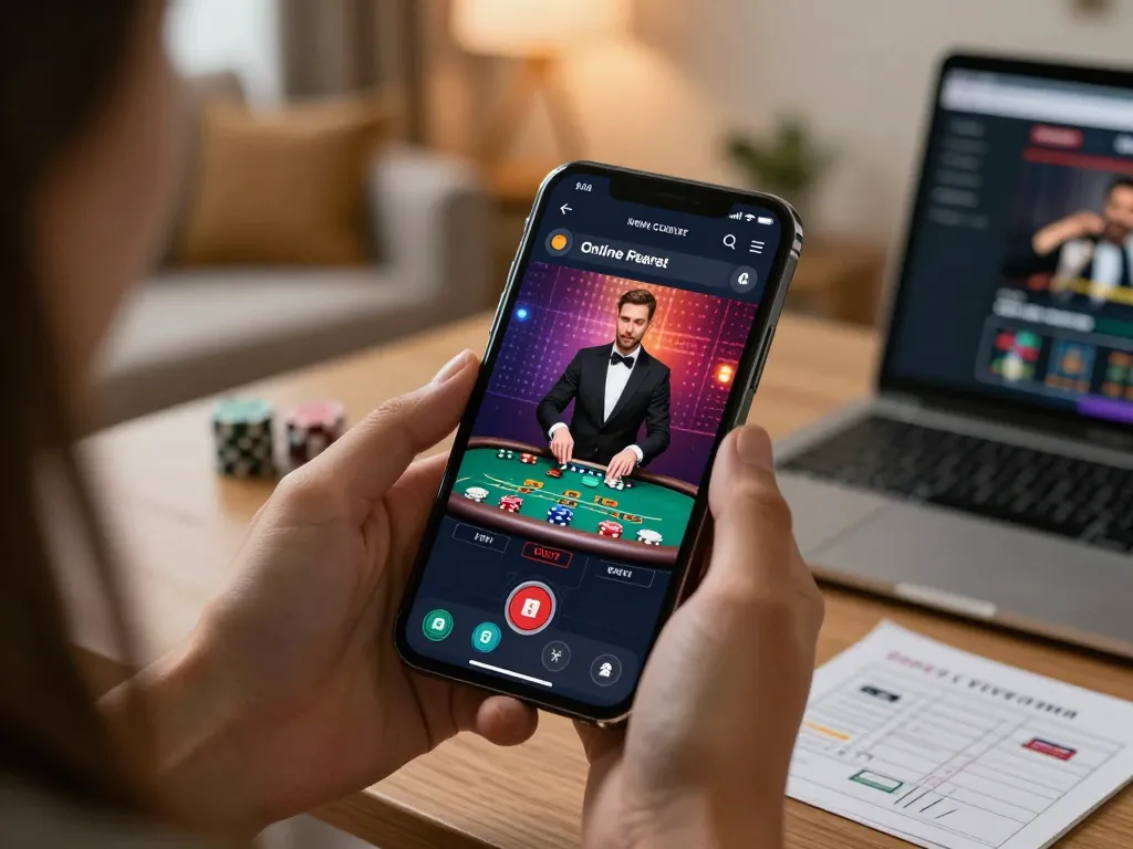Engaging gameplay on Nhà cái Red88 mobile app showcasing live casino action from a cozy home setting