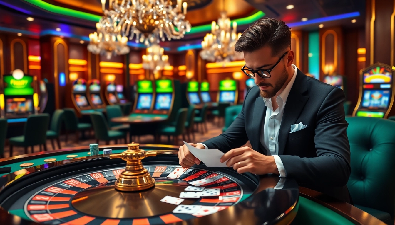 Fun79 players enjoying an exciting gaming session at a luxurious casino table.