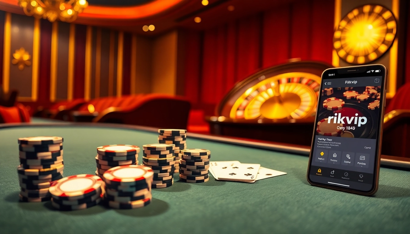 Enjoy thrilling poker games at rikvip with a vibrant casino atmosphere featuring elegant tables and action.