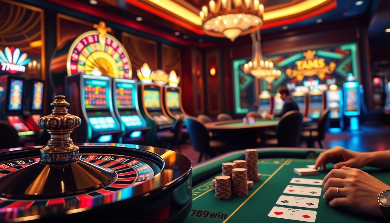 Experience thrilling gameplay at 789win with vibrant slot machines and engaging poker players.