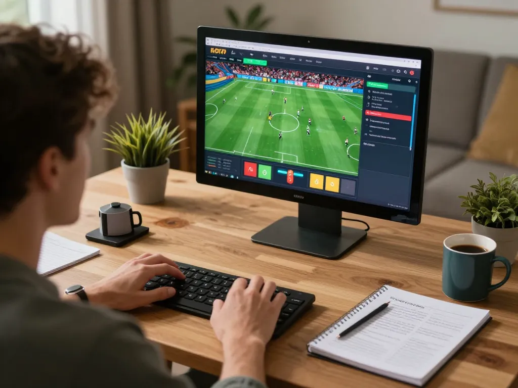 VK88 user actively using a device for sports betting, showcasing engaging gambling experience