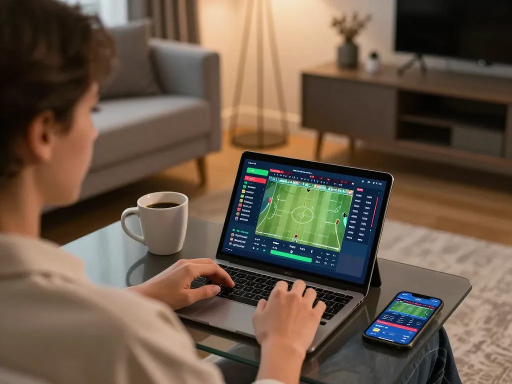 gbong user placing sports bets online with engaging odds interface in warm home setting