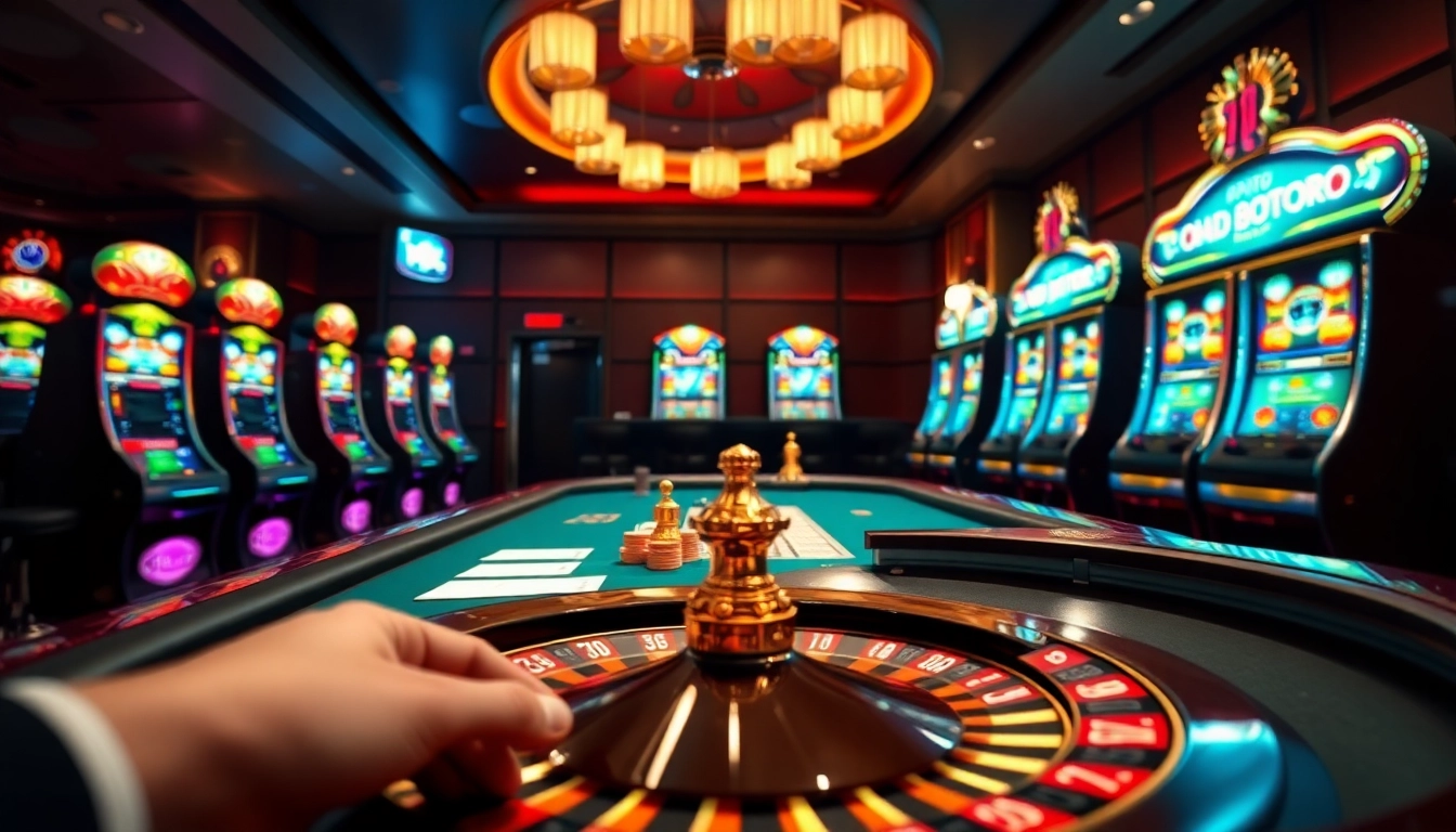Experience the thrilling atmosphere at a lively casino featuring 789bet poker games with vibrant slot machines and exciting bets.