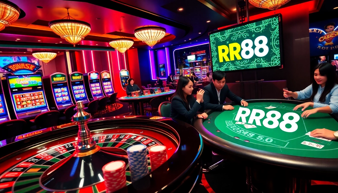 Engaged players enjoying a vibrant RR88 casino experience with modern gaming elements.
