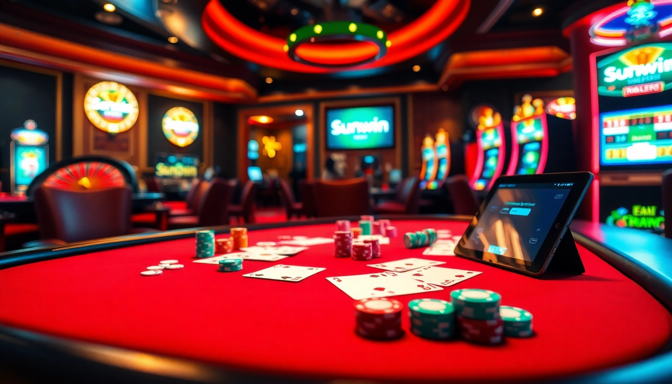 Experience the thrill of winning at sunwin with vibrant poker action and luxurious casino design.
