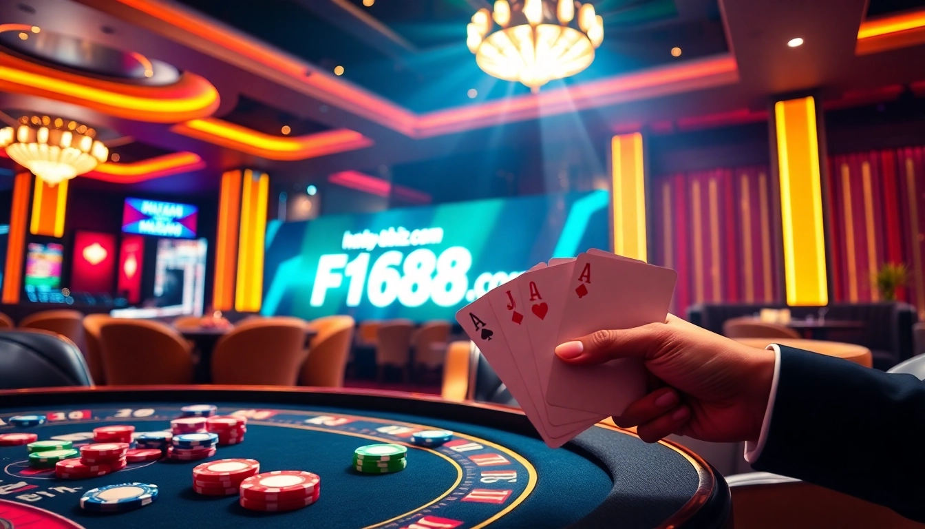 Experience the thrill of gambling at https://f168biz.com/ with lively poker hands and a roulette wheel.