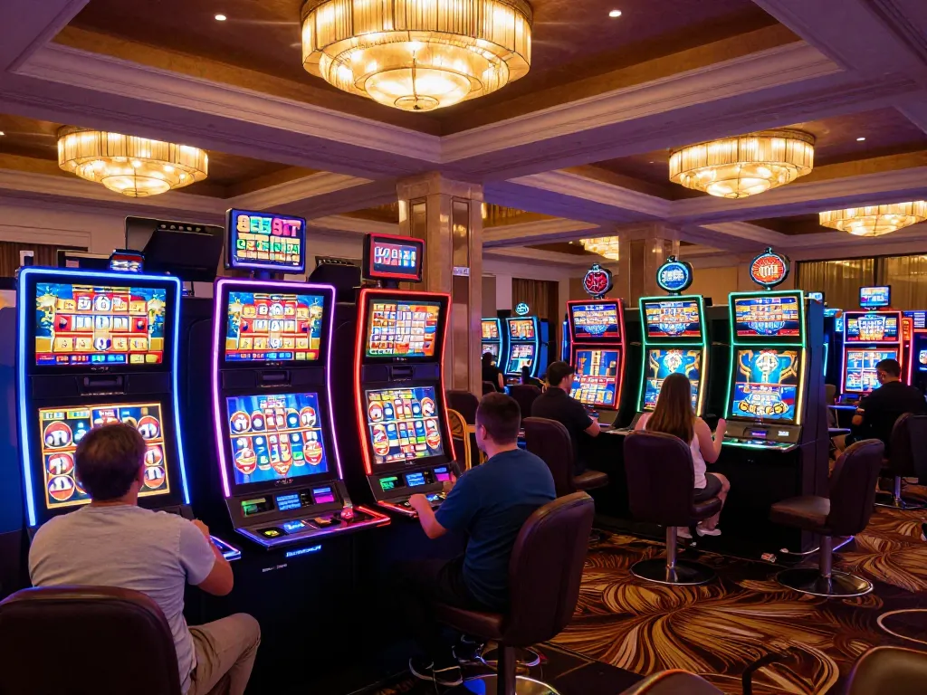 Players celebrating wins at vibrant slot machines at 888SLOT casino