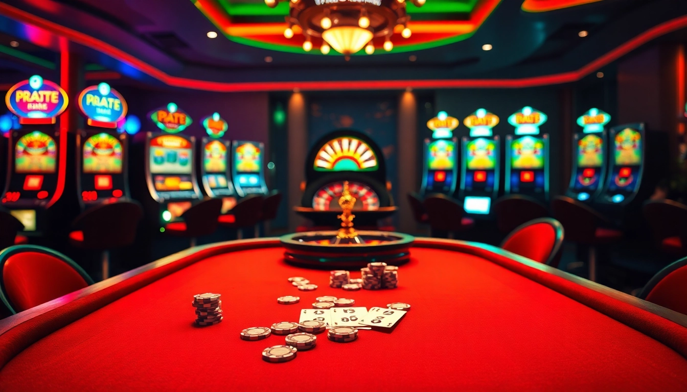 Experience the exciting atmosphere of the 8XX casino with poker chips and vibrant slot machines.