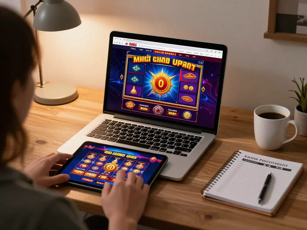 Engaging online casino experience on 3Win showcasing vibrant slot games on a laptop at home.
