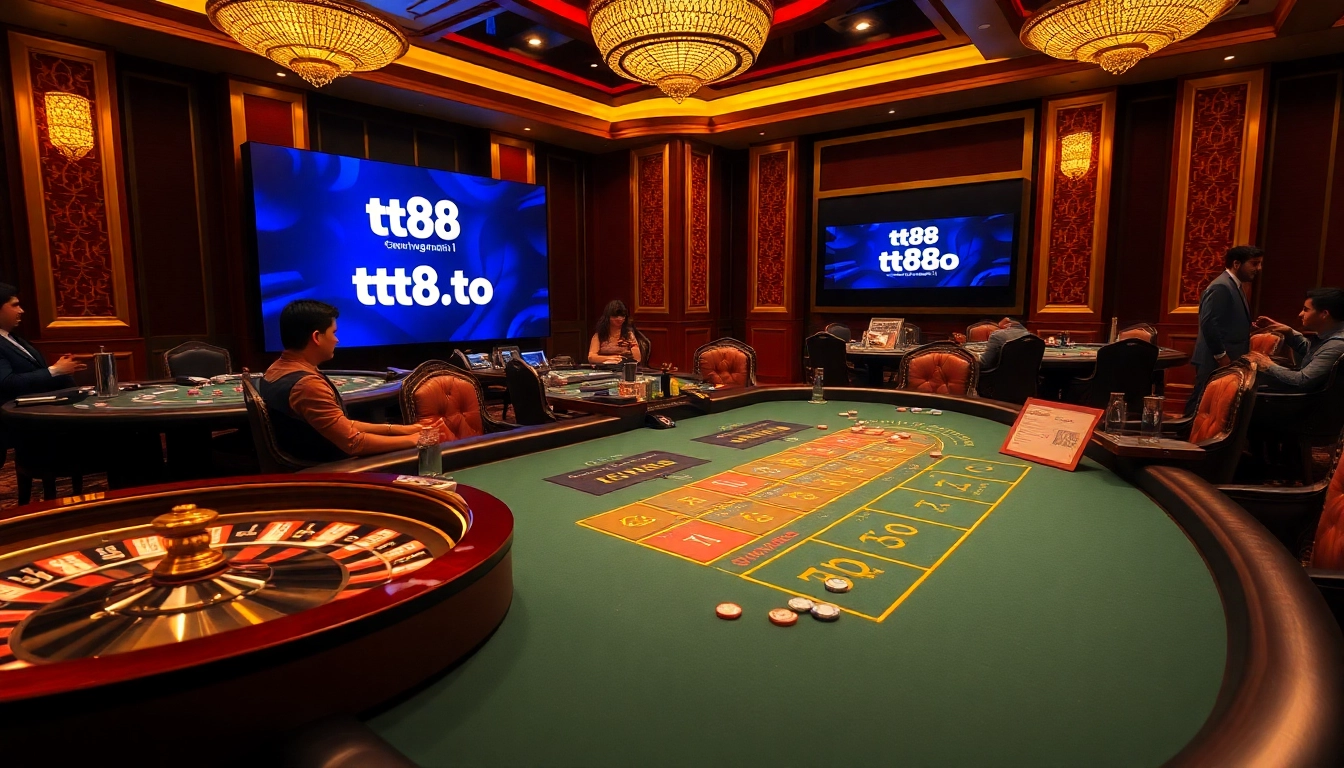 Experience thrilling gameplay at https://tt88.to/ with professional gamblers at a luxurious casino table.