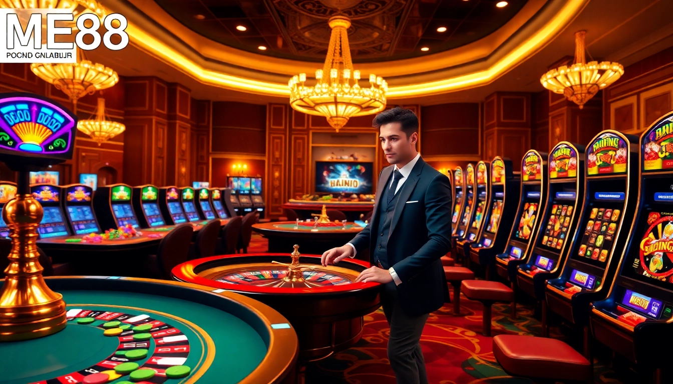 ME88 online casino game interface showcasing vibrant slots and poker action.
