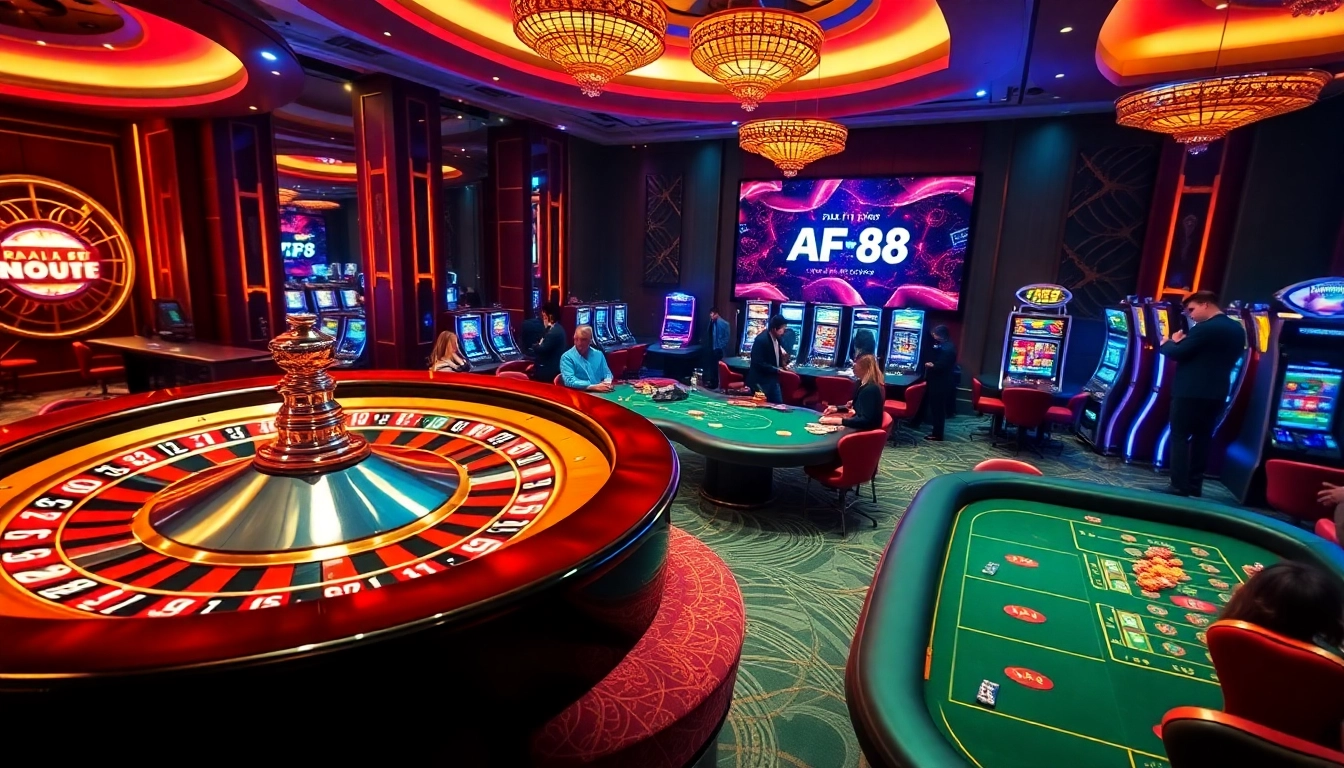 People betting at casino tables and enjoying slot machines while visiting https://af88.bid/ for online gaming.