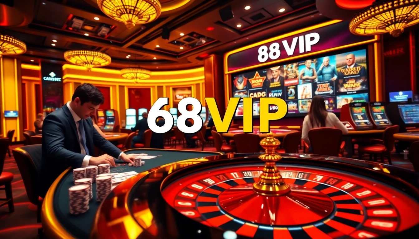 Experience high-stakes gaming at 68VIP with vibrant tables, chips, and casino excitement.