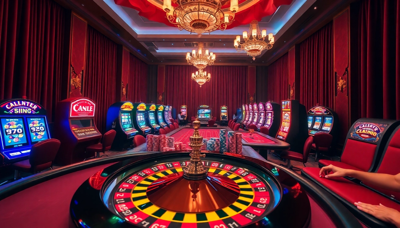 Players engaging in Game Bài Đổi Thưởng amidst a luxurious casino atmosphere filled with poker chips and roulette.