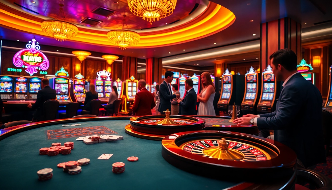 Players enjoying an exciting game of poker at may88's luxurious casino.