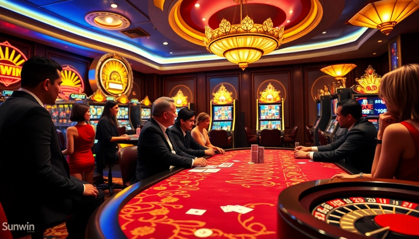 Exciting gameplay at Sunwin casino with poker table and players immersed in action.
