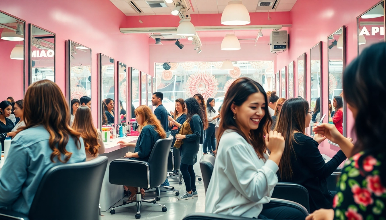 hair salon reviews showcasing a vibrant salon atmosphere with expert stylists and satisfied clients
