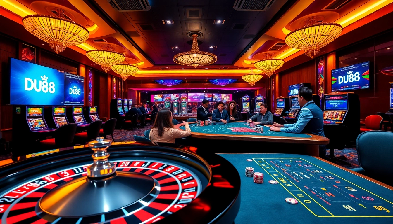 Experience the thrill of DU88 with active gambling scenes featuring roulette and poker.