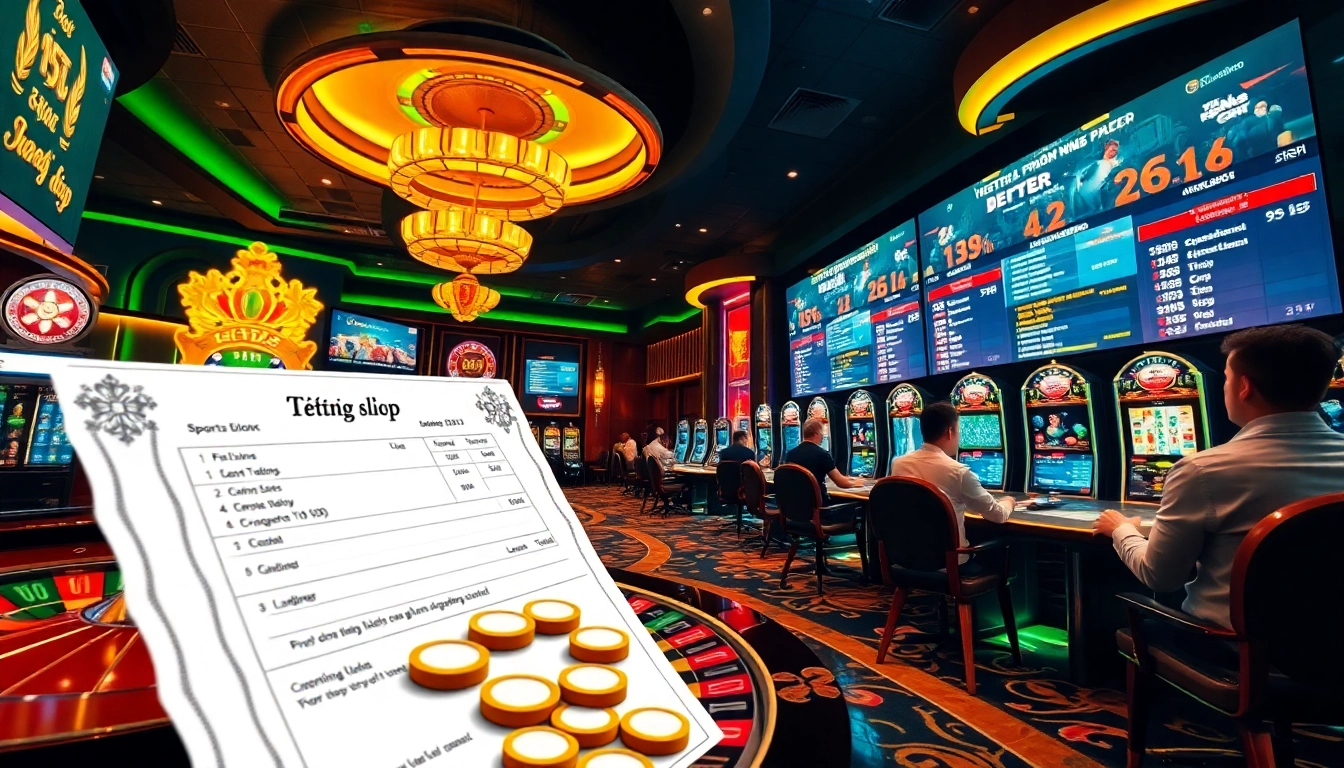 Betting action on tỷ lệ kèo nhà cái set amidst a glamorous casino backdrop.