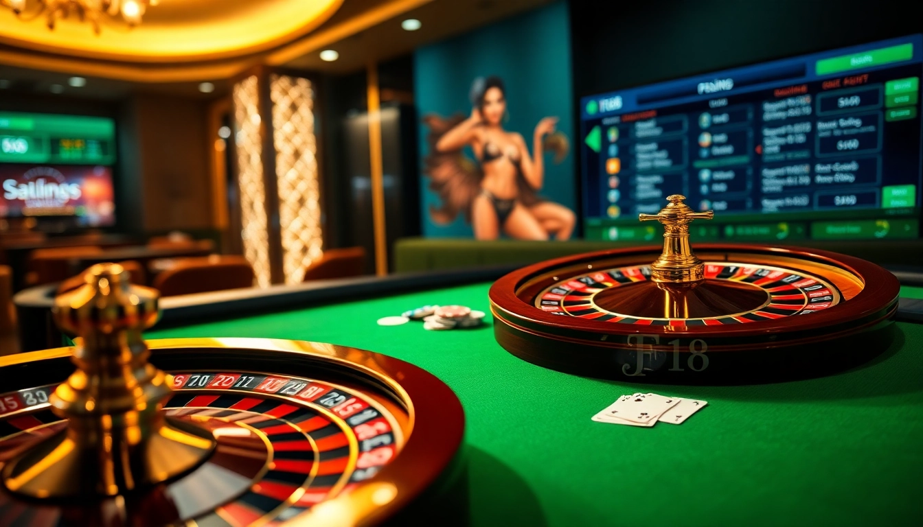 Experience the thrill at F168's luxurious online casino with poker chips and roulette.