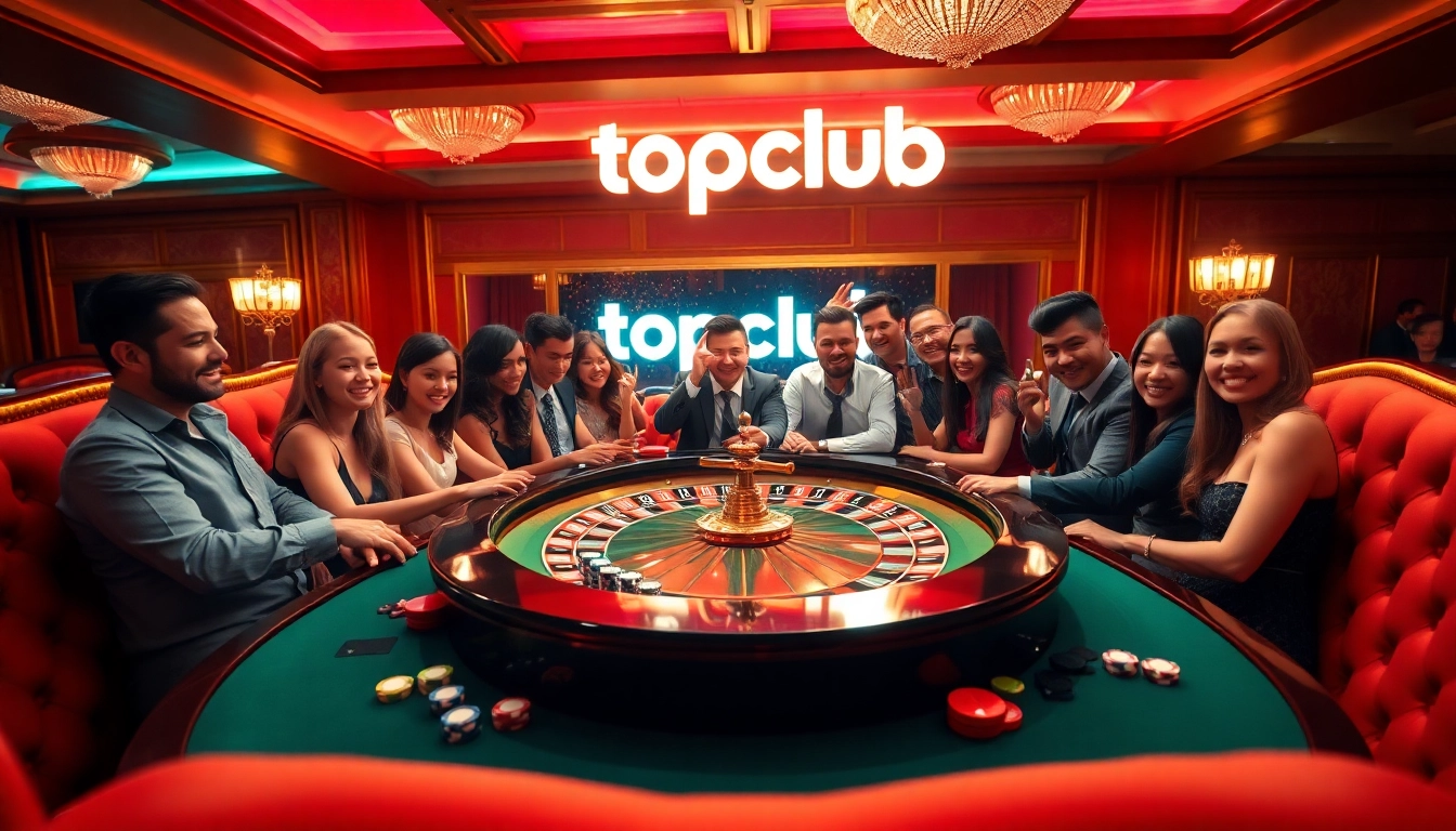 Experience the thrill of winning at topclub's lavish roulette table with excited players.