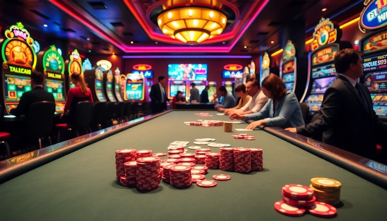 The excitement of high-stakes poker at https://1mm888.com/, showcasing vibrant chips and cards on a luxurious casino table.
