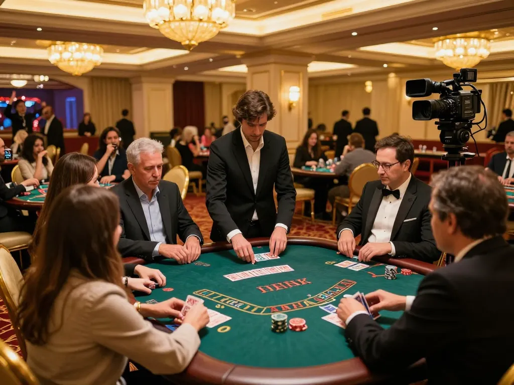 Players enjoying blackjack at a high-end casino table, showcasing the excitement at https://tx88at.com/.