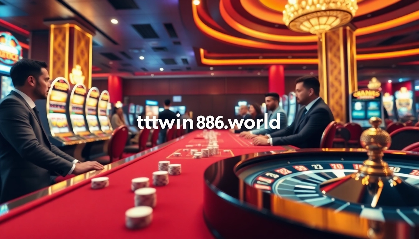 Engaging casino experience at https://twin68.world/ with vibrant gaming tables and excited players.