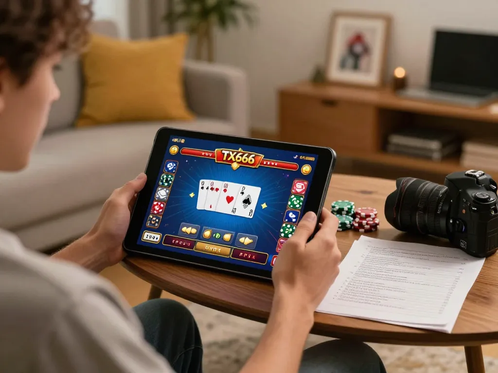 Engaging online session on TX666 app with player analyzing poker strategy and enjoying the game experience