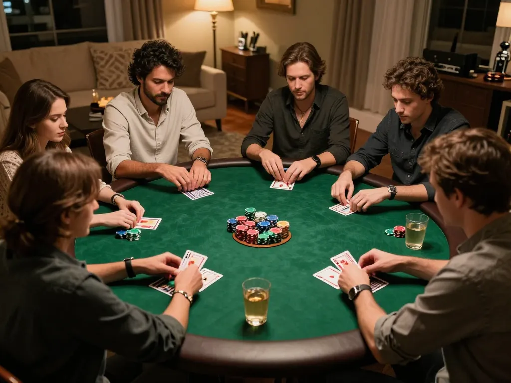 Players enjoying a thrilling game of Texas Hold'em at home while using SHBET for online strategizing.