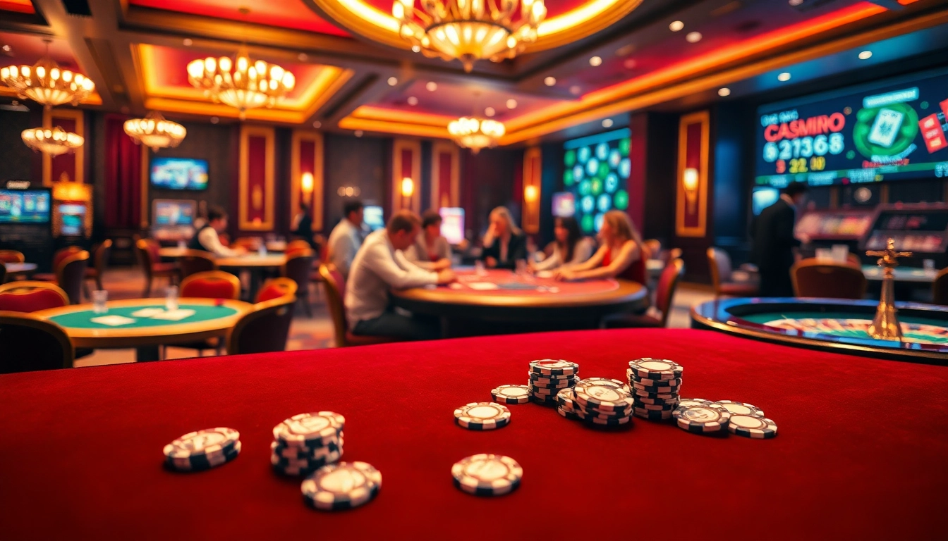KJC gaming enthusiasts enjoying a glamorous casino experience with poker chips and roulette.