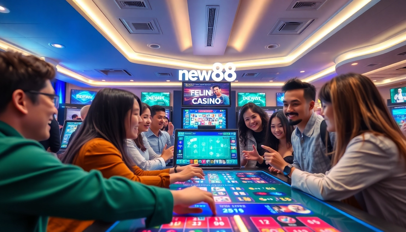 New88 live casino scene with diverse players engaged in an interactive game.