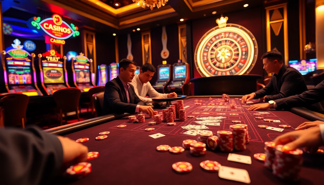 Players engaged in high-stakes poker at a luxurious fc88.ae.org casino table.