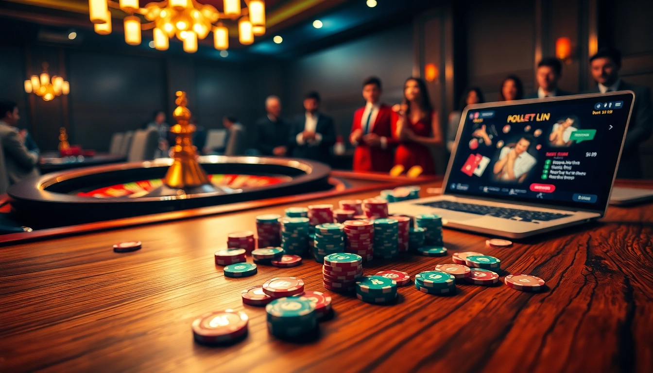 Exciting gambling scene showcasing rikvip with vibrant chips and online gaming interface.