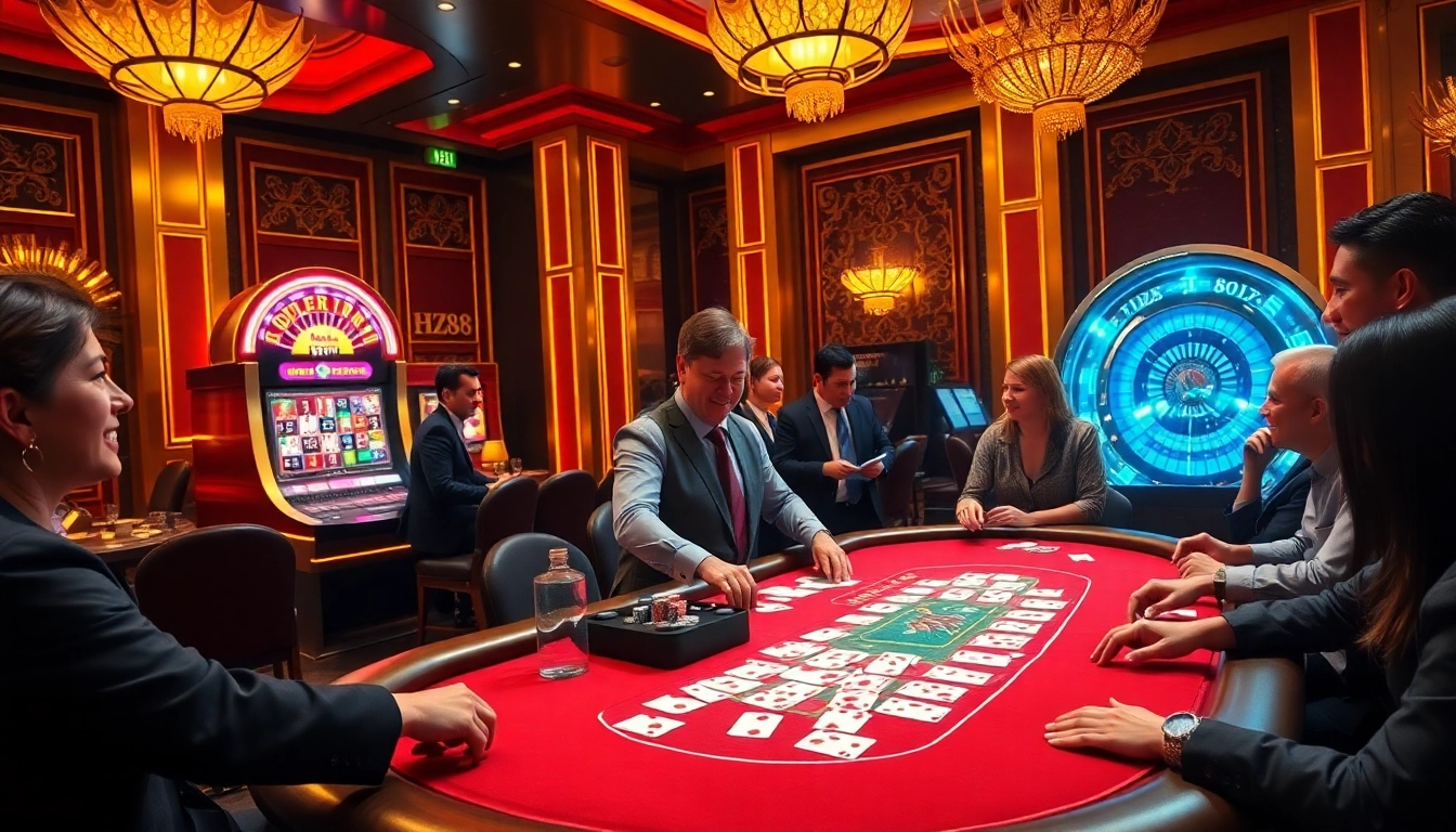 Intense poker action at HZ88 casino showcasing high-stakes gameplay and excitement.
