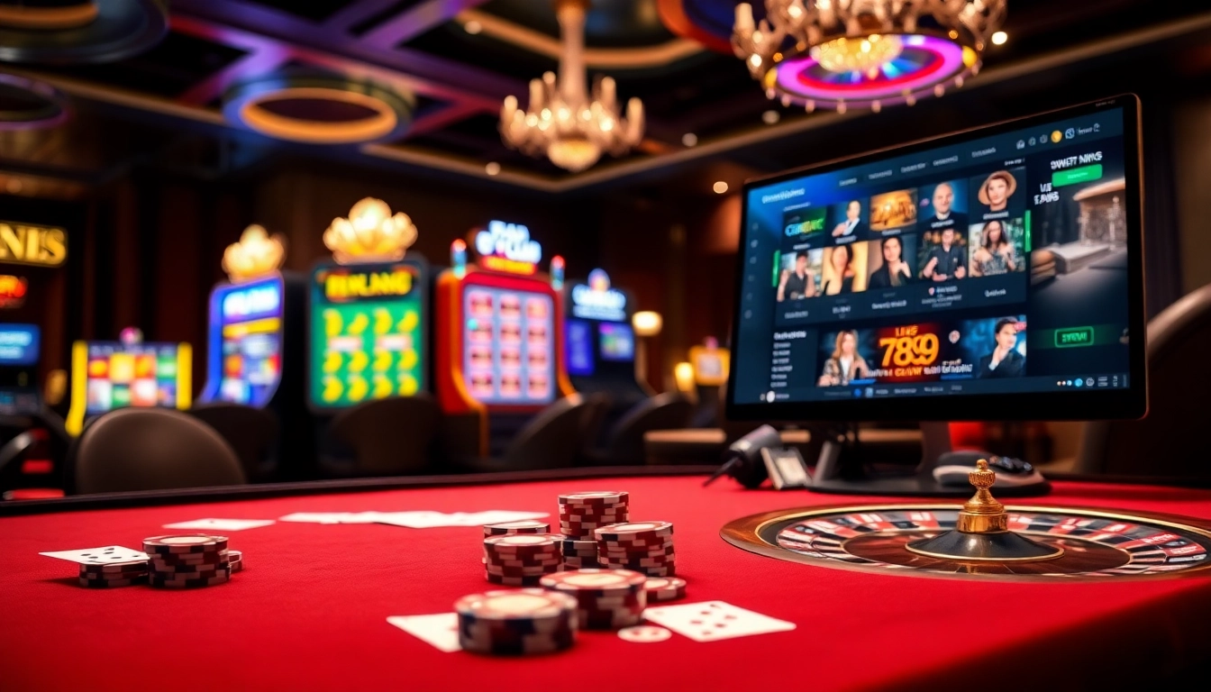 Players enjoying a thrilling game at 789club's luxurious casino table filled with poker chips.