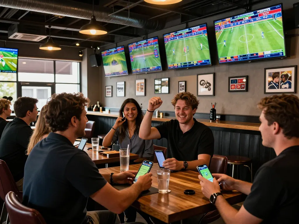 Engaging scene of sports betting at 789win featuring enthusiastic patrons placed bets on live sports events.