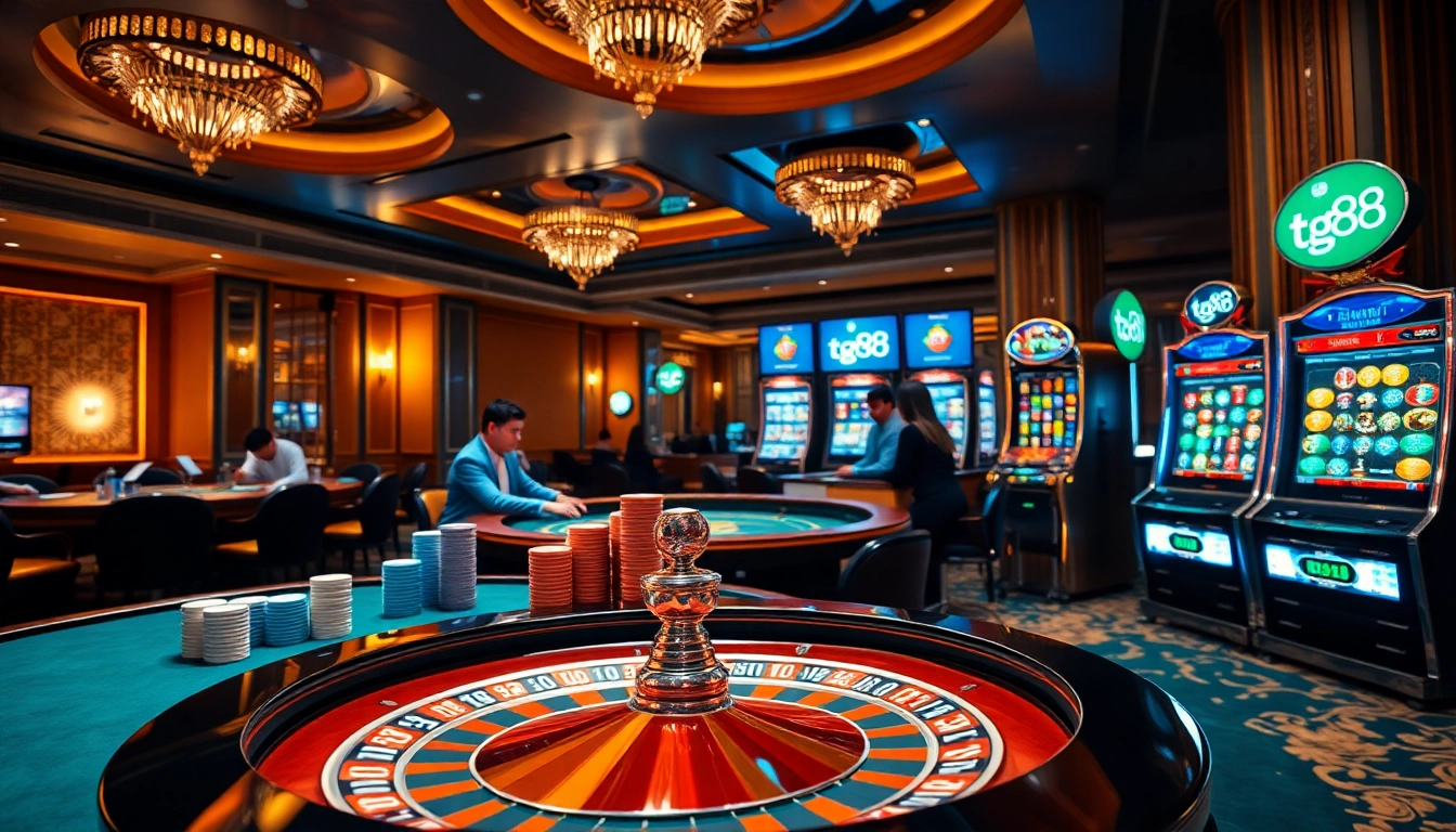 Experience the excitement of tg88 as players engage in thrilling casino games, showcasing a vibrant atmosphere.