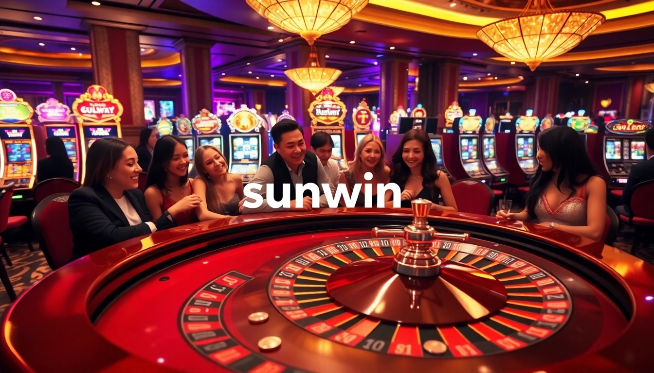 Sunwin players enjoying an exhilarating roulette game in a luxurious casino setting.